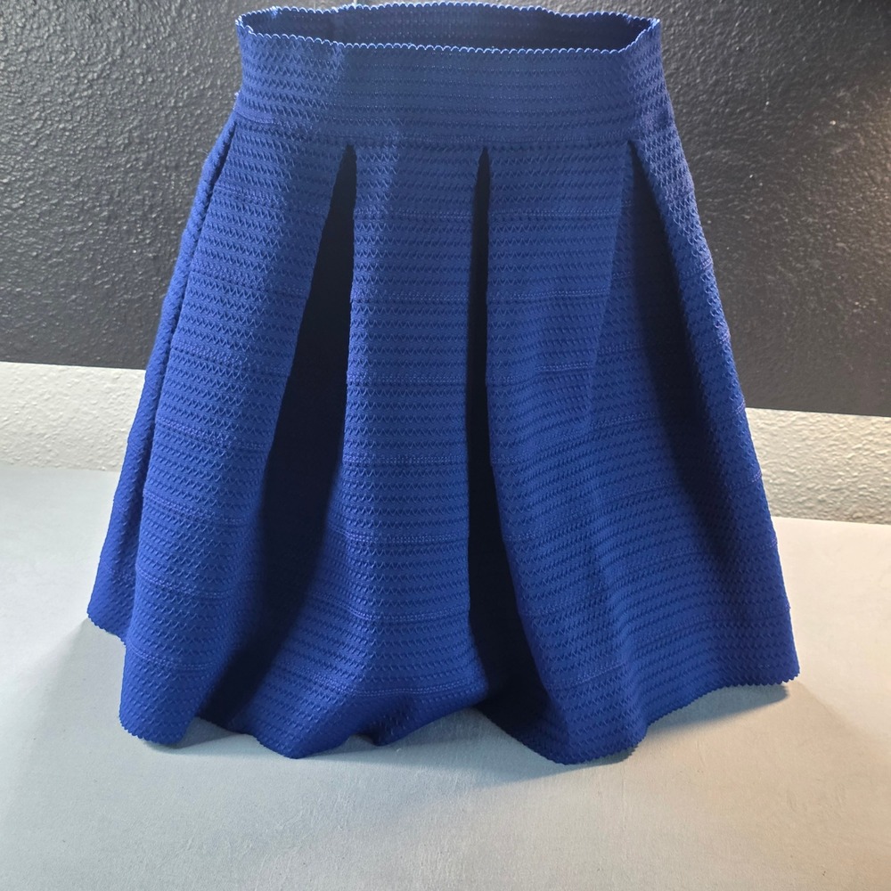 Express Royal Blue Structured Textured Skater Skirt Pleated Knit Mini Skirt SZ S